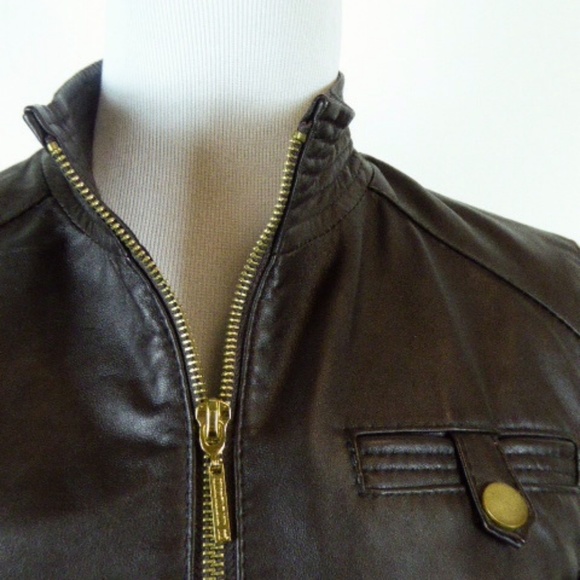 ARDEN B BROWN LEATHER ZIP MOTO lamb LEATHER JACKET S New - Picture 4 of 8